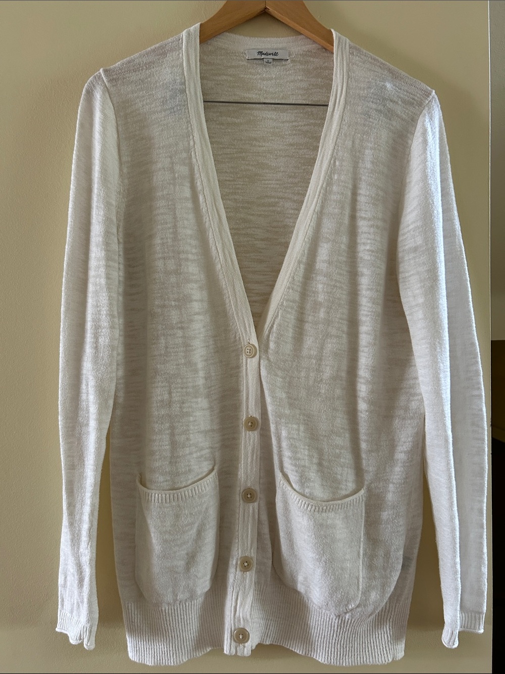 Madewell Cream Lightweight V-Neck Button Cardigan